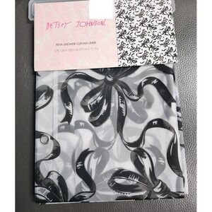 NEW Betsey Johnson Black Ribbon Bows Shower Curtain Liner PEVA
